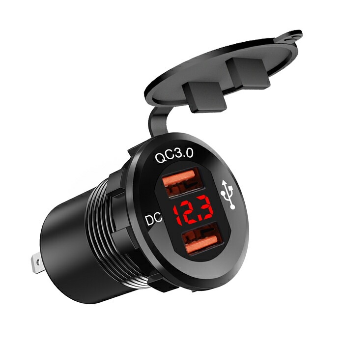 車/オートバイ電源 12v24v バイク電源充電デジタル表示電圧 携帯USB充電 アルミニウム合金 QC3.0急速デュアル 充電器 USBポート