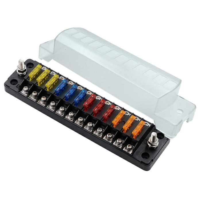 12ウェイカーブレード ヒューズボックス ユニバーサルスタンダードブレードヒューズホルダー 自動車 ボート マリン トライクに適用 (12V / 24V)