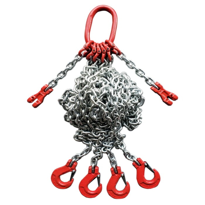 【2個セット】 チェーンスリング スリングチェーン チェーン長さ3m 4本吊具 6400kg 6.4t 長さ調整機能付 チェーンブロック チェーン ロープ 吊り具 吊フック リング付き