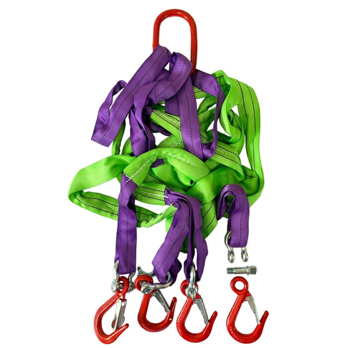 スリングベルト 4本吊り ベルト式 工具 吊具 フック付 ネジシャックル式 4本吊り 吊り具 2.3m 3000kg 3t フックは着脱出来ます