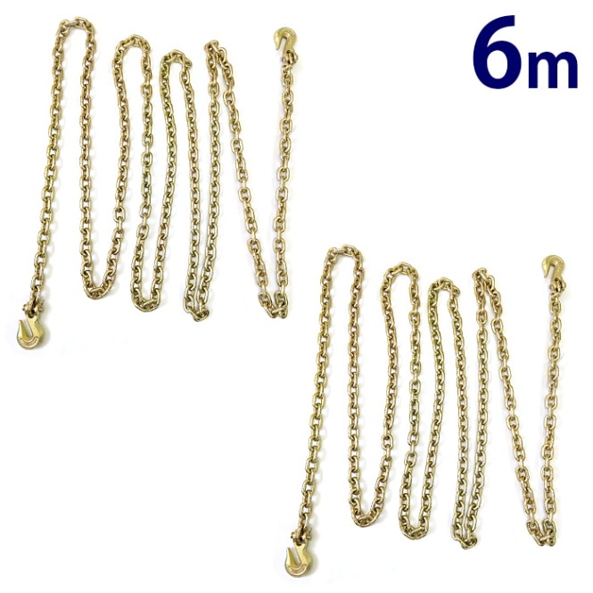 2本 トランスポートチェーン チェーンスリング 吊り具 吊りチェーン クレビスグラブフック付き バインダーチェーン 牽引用 トレーラー 2000kg 2t 6m  ロギングチェーン チェーン線径8mm 積載車 レッカー用品 ロードサービス用品 工具