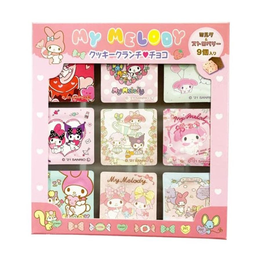【お菓子】『マイメロディクッキークランチチョコ9個入BOX（ミルク＆ストロベリー）　上代￥420×10個入』
