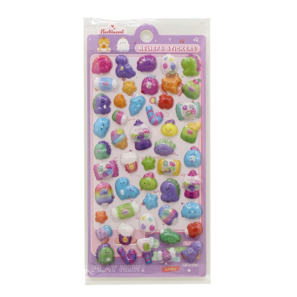 【おもちゃ・景品】『ぷっくりシール（G）』＜全6種＞　～蓄光タイプ～