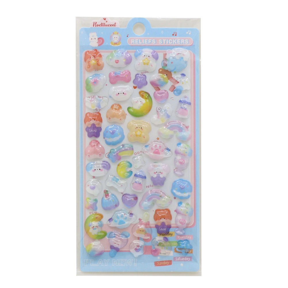 【おもちゃ・景品】『ぷっくりシール（G）』＜全6種＞　～蓄光タイプ～