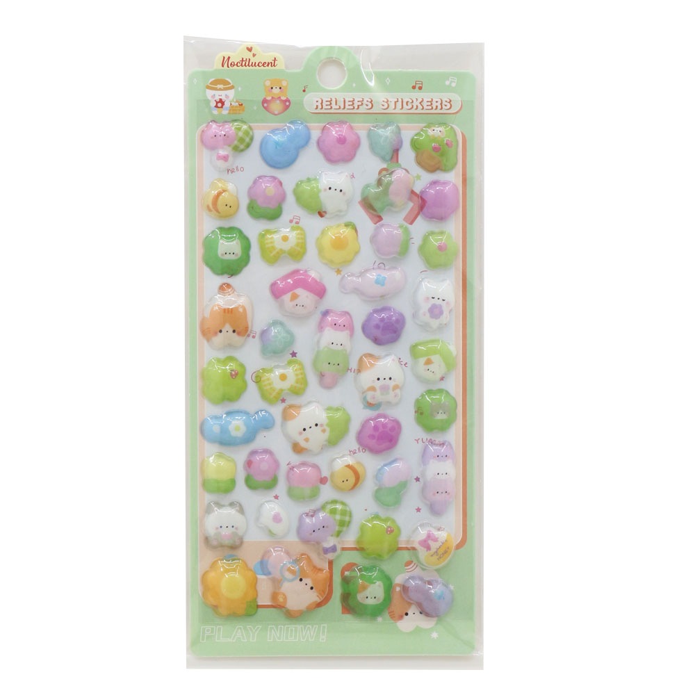 【おもちゃ・景品】『ぷっくりシール（G）』＜全6種＞　～蓄光タイプ～