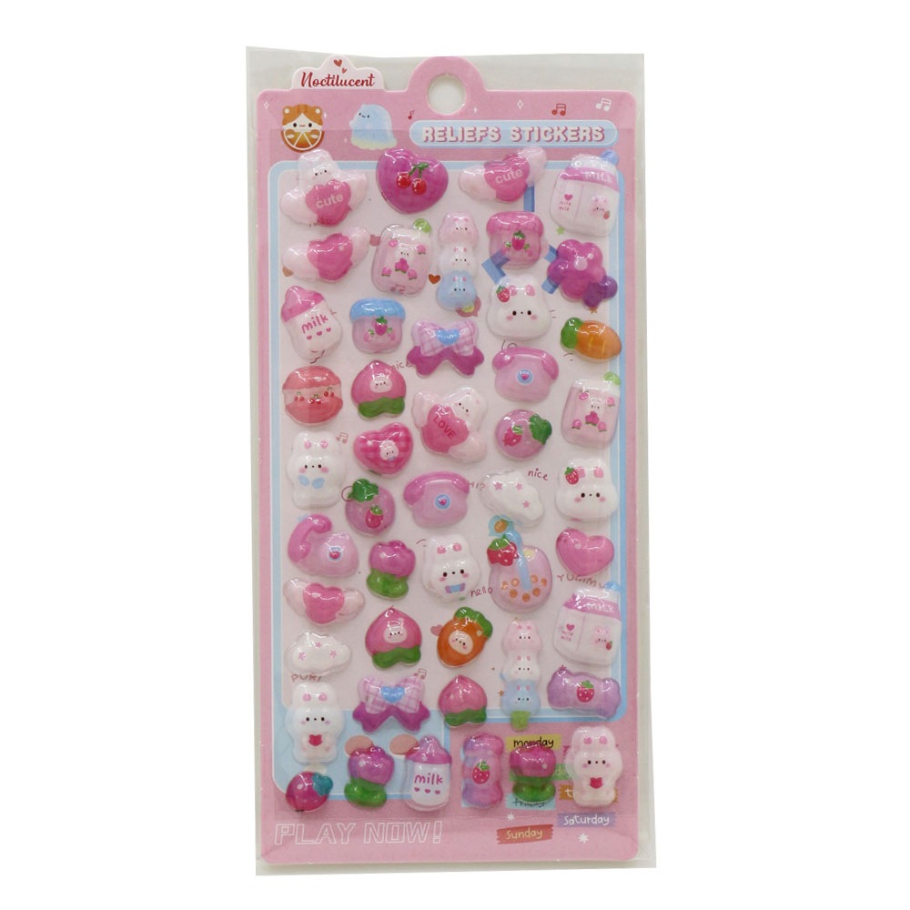 【おもちゃ・景品】『ぷっくりシール（G）』＜全6種＞　～蓄光タイプ～