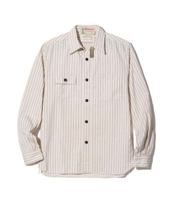 Lot No. SC27076 / FICTION ROMANCE 8.5oz. WHITE WABASH STRIPE WORK SHIRT (LONG SLEEVE)