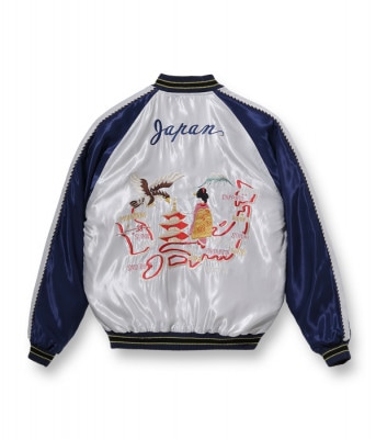 Lot No. TT14650-190 / Mid 1950s Style Acetate Souvenir Jacket JAPAN MAP  BLACK EAGLE