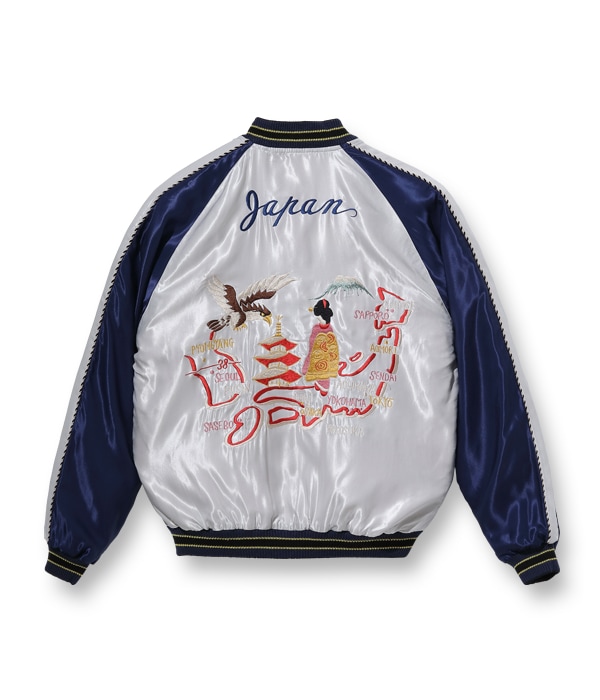 Lot No. TT14650-190 / Mid 1950s Style Acetate Souvenir Jacket JAPAN MAP  BLACK EAGLE