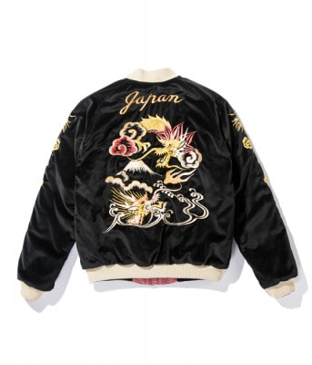 Lot No. TT14652-119 / Mid 1950s Style Velveteen Souvenir Jacket ��DUELLING DRAGONS�� �� ��LANDSCAPE��