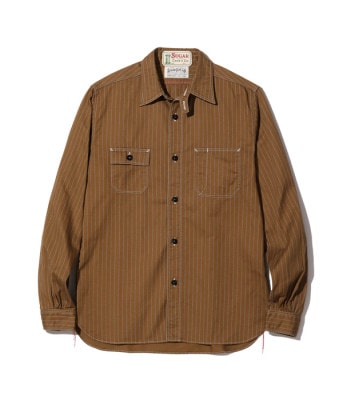 Lot No. SC28516 / FICTION ROMANCE 8.5oz. BROWN WABASH STRIPE WORK SHIRT (LONG SLEEVE)
