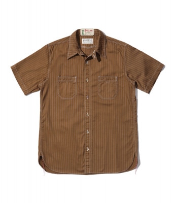 Lot No. SC38700 / FICTION ROMANCE 8.5oz. BROWN WABASH STRIPE WORK SHIRT (SHORT SLEEVE)