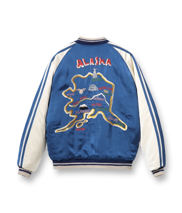 Lot No. TT14974-125 / Late 1950s Style Acetate  Quilt Souvenir Jacket KOSHO & CO. Special Edition ALASKA MAP  ALASKAN EAGLE (Reversible Side)