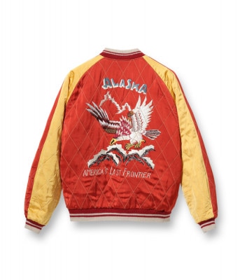 Lot No. TT14974-125 / Late 1950s Style Acetate �� Quilt Souvenir Jacket ��KOSHO & CO.�� Special Edition ��ALASKA MAP�� �� ��ALASKAN EAGLE��