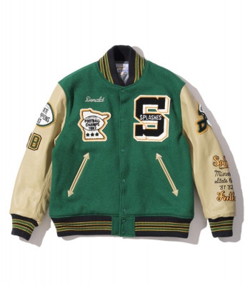 Lot No. WV14902-145 / 30oz. WOOL MELTON AWARD JACKET SPLASHES (GREEN)