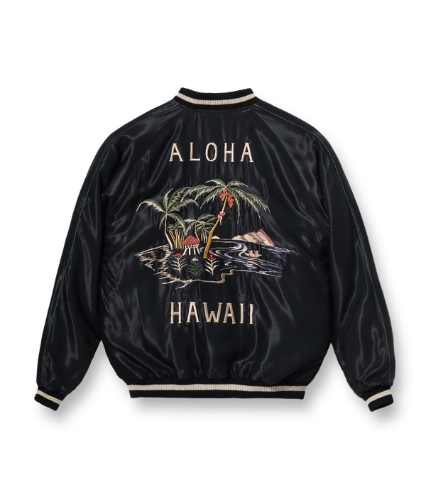 Lot No. TT15052-125 / Mid 1950s Style Acetate Souvenir Jacket ��BLACK TIGER�� �� ��ALOHA HAWAII�� (Reversible Side)