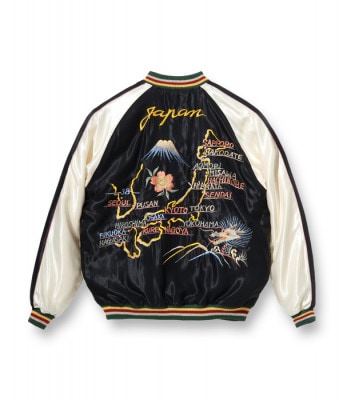 Lot No. TT15052-162 / Early 1950s Style Acetate Souvenir Jacket ROARING TIGER  JAPAN MAP (Reversible Side)