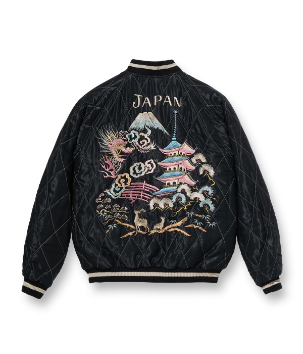 Lot No. TT14651-190 / Early 1950s Style Acetate Quilted Souvenir Jacket ��BLUE DRAGON�� �� ��LANDSCAPE�� (Reversible Side)