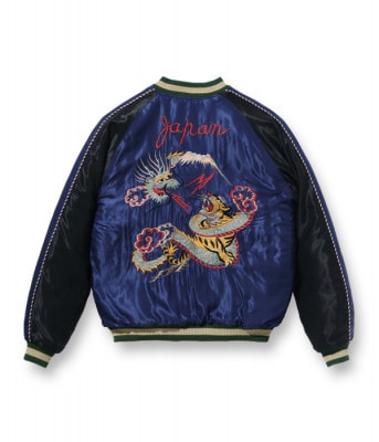 Lot No. TT15174-128 / Mid 1950s Style Acetate Quilted Souvenir Jacket DRAGON & TIGER  FLYING DRAGON