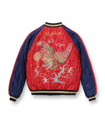 Lot No. TT15174-128 / Mid 1950s Style Acetate Quilted Souvenir Jacket DRAGON & TIGER  FLYING DRAGON (Reversible Side)