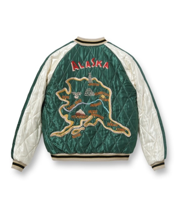 Lot No. TT15175-119 / Late 1950s Style Velveteen Souvenir Jacket POLAR BEAR  ALASKA MAP (Reversible Side)