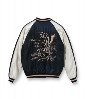 Lot No. TT15176-119 / Early 1950s Style Acetate Souvenir Jacket BLACK EAGLE  WHITE DRAGON (AGING MODEL)