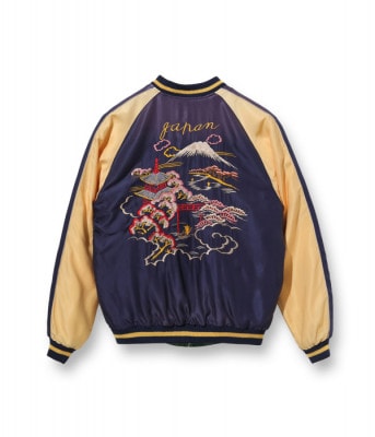 Lot No. TT15176-145 / Mid 1950s Style Acetate Souvenir Jacket ROARING TIGER  LANDSCAPE (AGING MODEL) (Reversible Side)