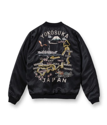 Lot No. TT15230-128 / Mid 1940s Style Wool Gabardine  Acetate Souvenir Jacket KOSHO & CO. Special Edition YOKOSUKA DRAGON  JAPAN MAP (Reversible Side)