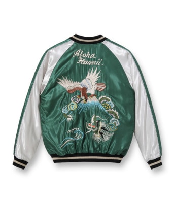 Lot No. TT15273-145 / Late 1950s Style Acetate Souvenir Jacket EAGLE & DRAGON  HAWAII MAP