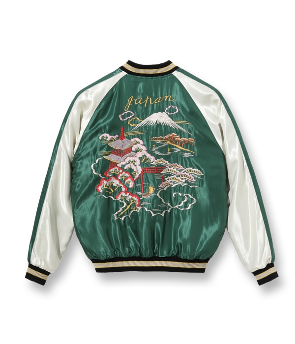 Lot No. TT15390-219 / Early 1950s Style Acetate Souvenir Jacket WHITE DRAGON  LANDSCAPE (Reversible Side)