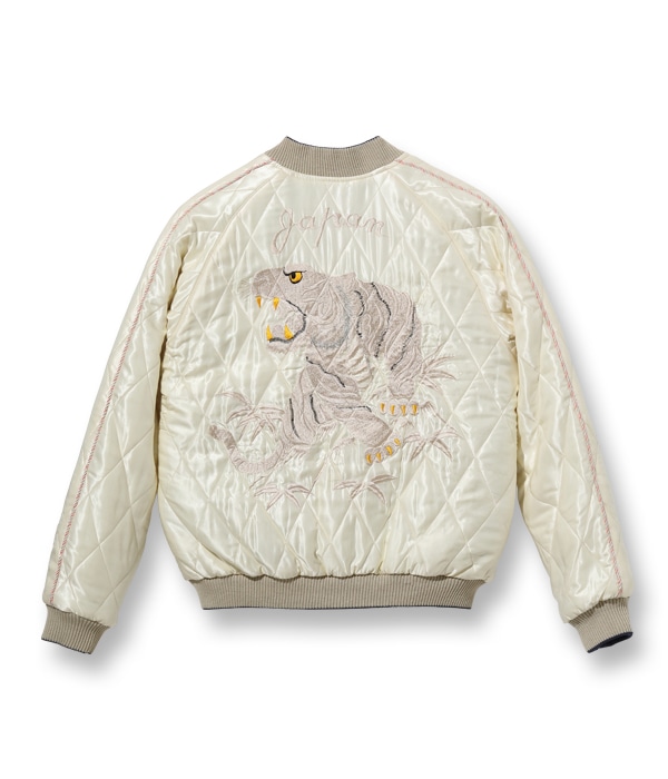 Lot No. TT15391-125 / Early 1950s Style Acetate Quilted Souvenir Jacket DUELLING DRAGONS  WHITE TIGER (Reversible Side)