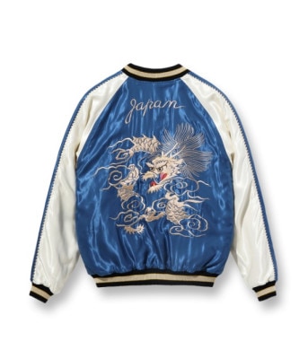 Lot No. TT15491-125 / Early 1950s Style Acetate Souvenir Jacket WHITE DRAGON  LANDSCAPE