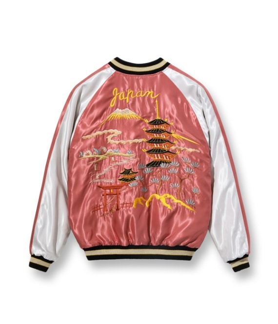 Lot No. TT15491-125 / Early 1950s Style Acetate Souvenir Jacket ��WHITE DRAGON�� �� ��LANDSCAPE�� (Reversible Side)