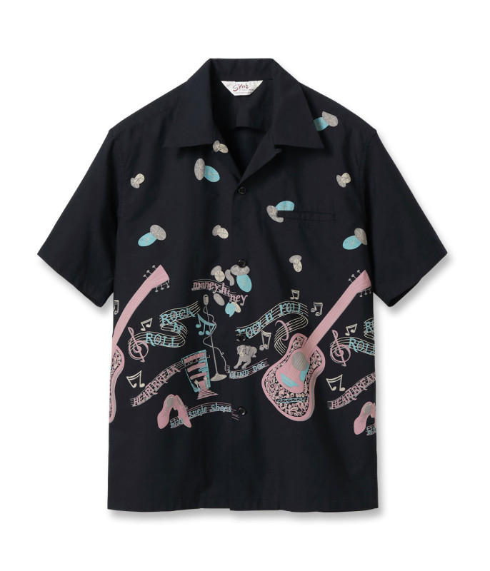 Lot No. SH39312 / COTTON TYPEWRITER OPEN SHIRT ��ROCK 'N' ROLL GUITAR��