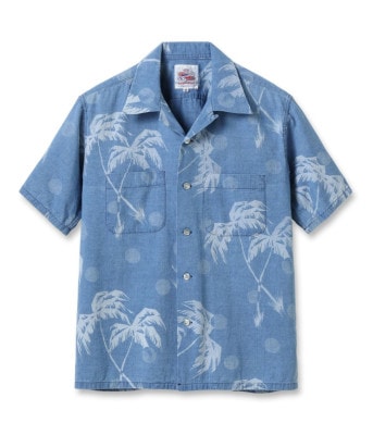 Lot No. DK39242 / DUKE KAHANAMOKU INDIGO COTTON HAWAIIAN SHIRT MOONLIGHT PALMTREE