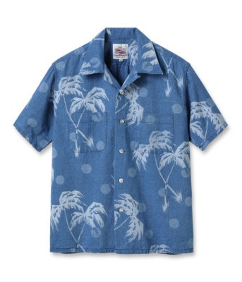 Lot No. DK39242 / DUKE KAHANAMOKU INDIGO COTTON HAWAIIAN SHIRT MOONLIGHT PALMTREE