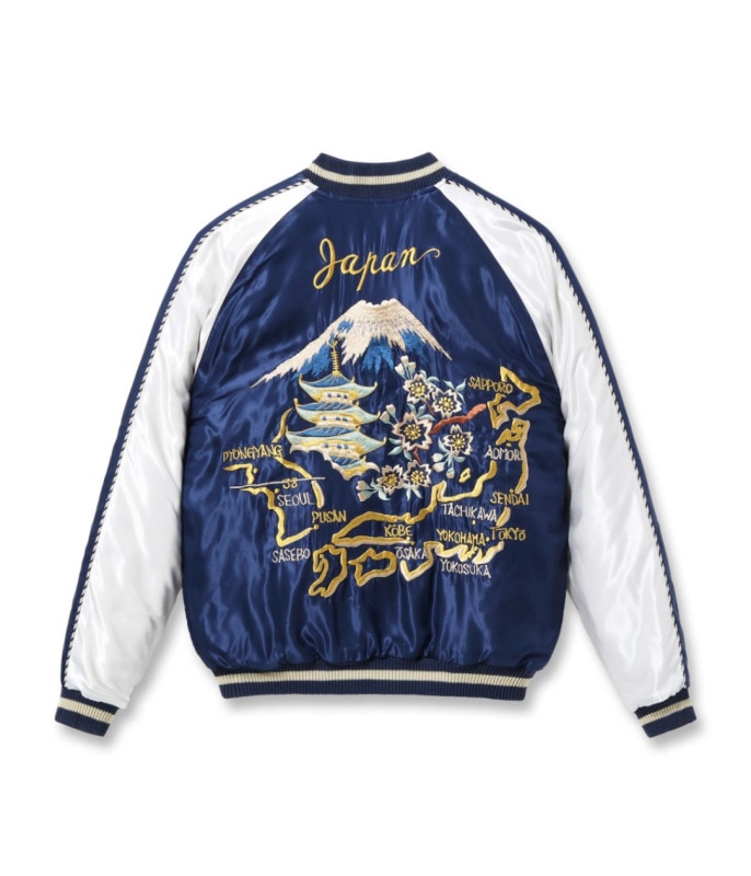 Lot No. TT15543-119 / Mid 1950s Style Acetate Quilted Souvenir Jacket RED TIGER  JAPAN MAP (Reversible Side)