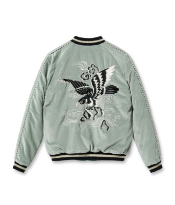 Lot No. TT15544-141 / Mid 1950s Style Velveteen Souvenir Jacket BLACK EAGLE  JAPAN MAP
