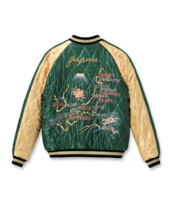 Lot No. TT15544-141 / Mid 1950s Style Velveteen Souvenir Jacket BLACK EAGLE  JAPAN MAP (Reversible Side)