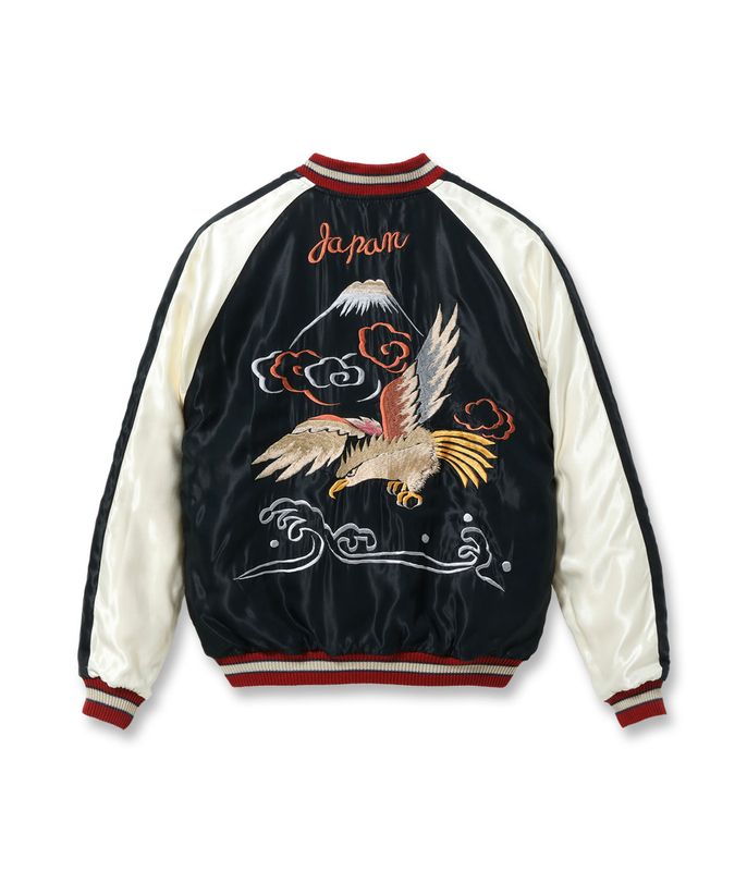 Lot No. TT15795-128 / Mid 1950s Style Velveteen (Two-tone) �� Acetate Souvenir Jacket ��WHITE DRAGON�� �� ��EAGLE�� (Reversible Side)