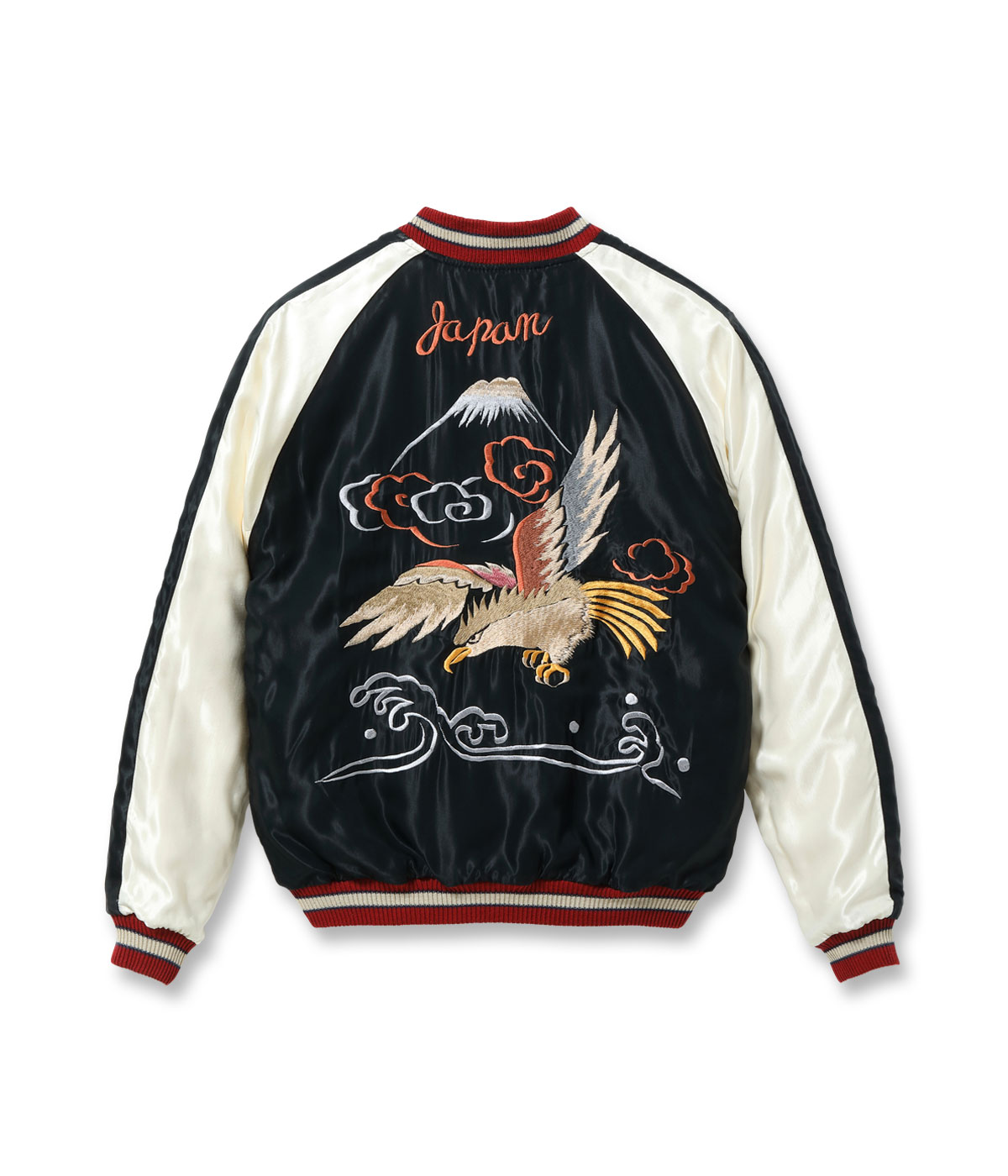 Lot No. TT15795-128 / Mid 1950s Style Velveteen (Two-tone)  Acetate Souvenir Jacket WHITE DRAGON  EAGLE (Reversible Side)