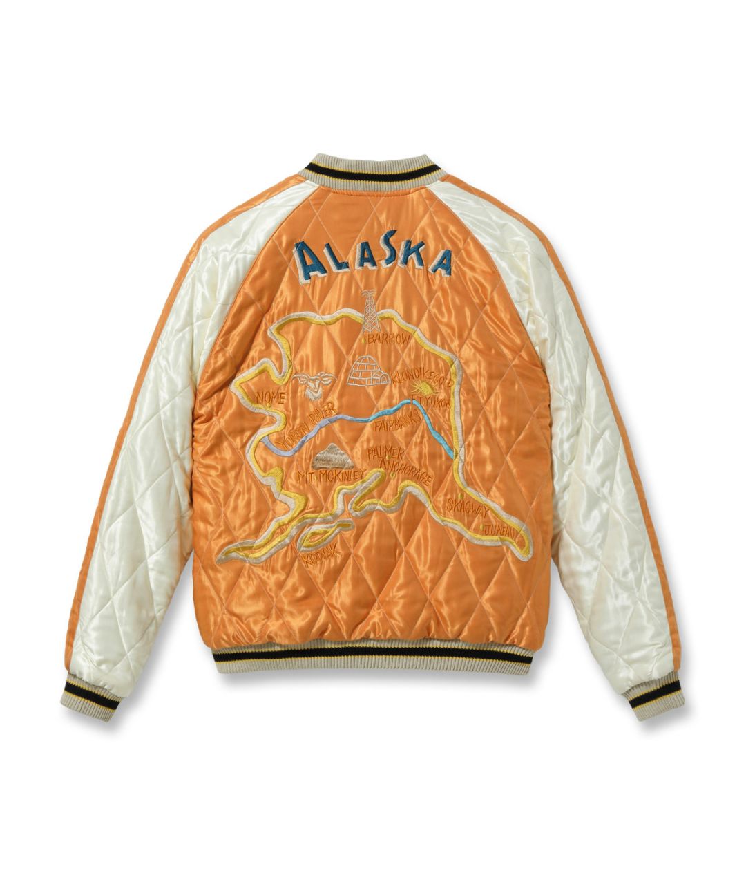 Lot No. TT15792-119 / Late 1950s Style Velveteen Souvenir Jacket POLAR BEAR  ALASKA MAP (Reversible Side)