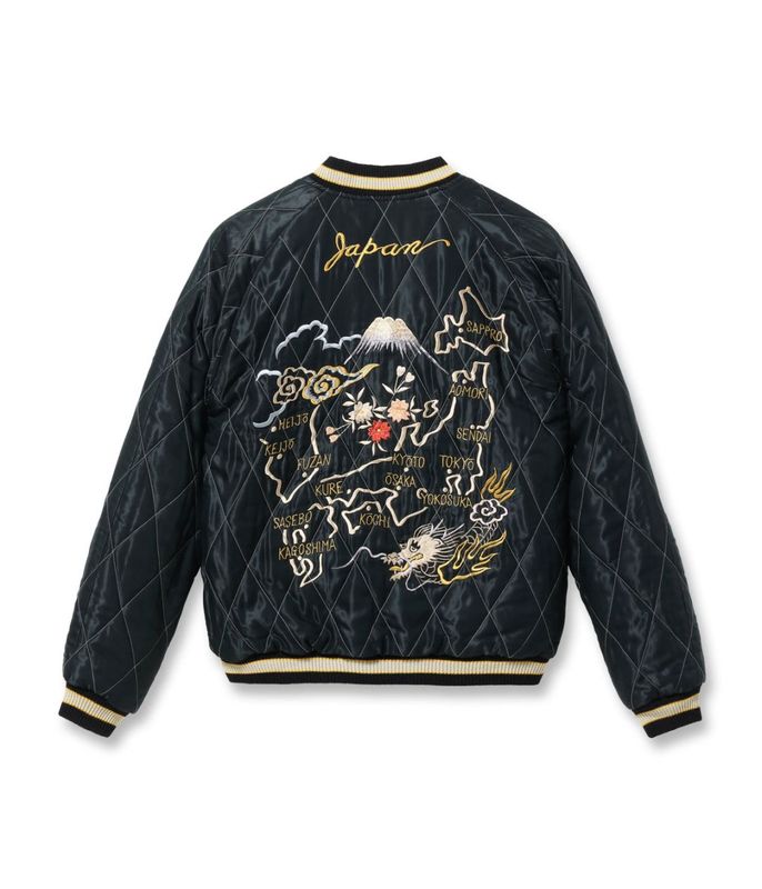 Lot No. TT15792-128 / Mid 1950s Style Velveteen Souvenir Jacket ROARING TIGER  JAPAN MAP (Reversible Side)