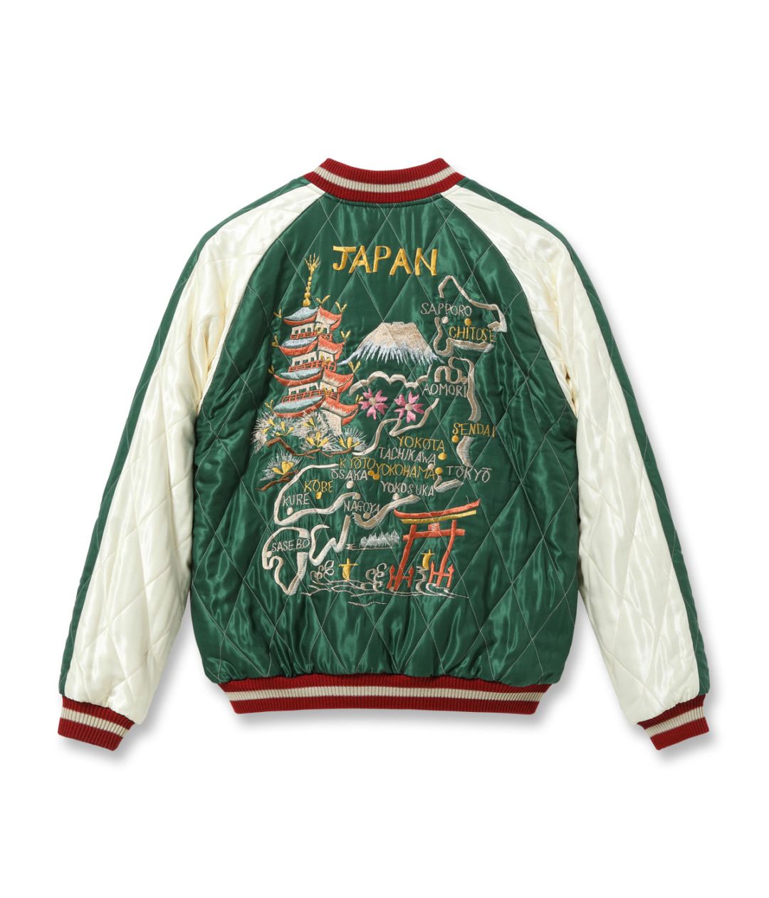 Lot No. TT15791-145 / Early 1950s Style Acetate Quilted Souvenir Jacket JAPAN MAP  GOLD DRAGON