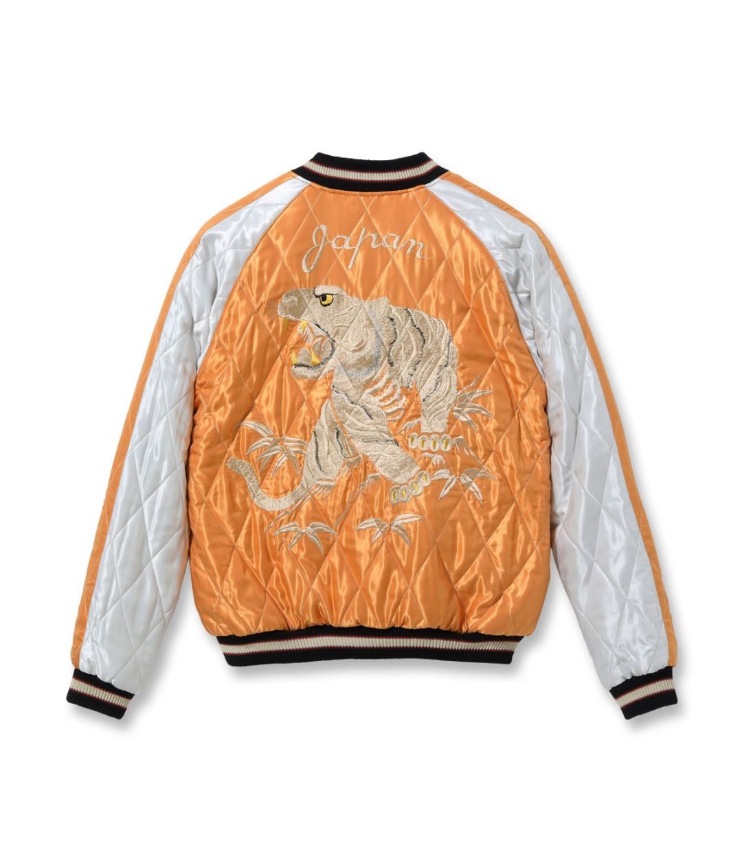 Lot No. TT15791-159 / Early 1950s Style Acetate Quilted Souvenir Jacket WHITE TIGER  LANDSCAPE