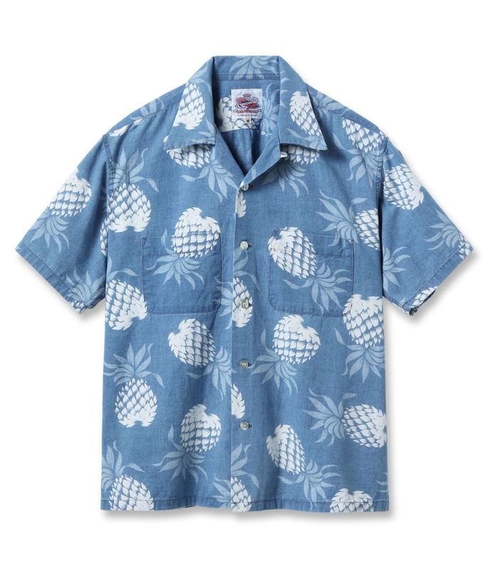 Lot No. DK39641 / DUKE KAHANAMOKU INDIGO COTTON HAWAIIAN SHIRT ��DUKE'S PINEAPPLE��