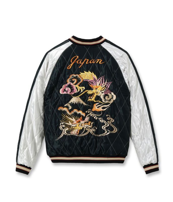 Lot No. TT15973-219 / Mid 1950s Style Acetate Quilted Souvenir Jacket ��WHITE TIGER�� �� ��DUELLING DRAGONS�� (Reversible Side)