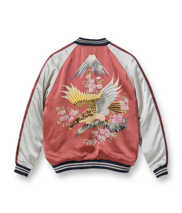 Lot No. TT15277-125 / Early 1950s - Mid 1950s Style Acetate Souvenir Jacket KOSHO & CO. Special Edition JAPAN MAP  CHERRY BLOSSOMS & EAGLE (HAND PRINT)