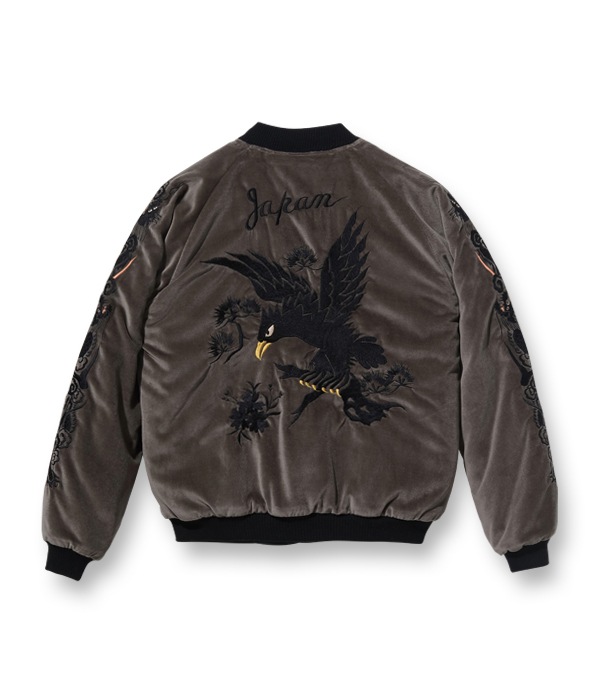 Lot No. TT15175-115 / Mid 1950s Style Velveteen Souvenir Jacket BLACK EAGLE  JAPAN MAP (Reversible Side)