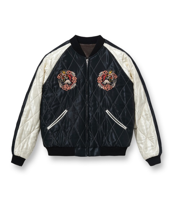 Lot No. TT15175-115 / Mid 1950s Style Velveteen Souvenir Jacket BLACK EAGLE  JAPAN MAP (Reversible Side)